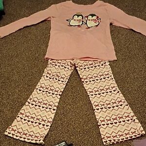 Carter's Pink Penguin Pajama Set with Patterned Pants